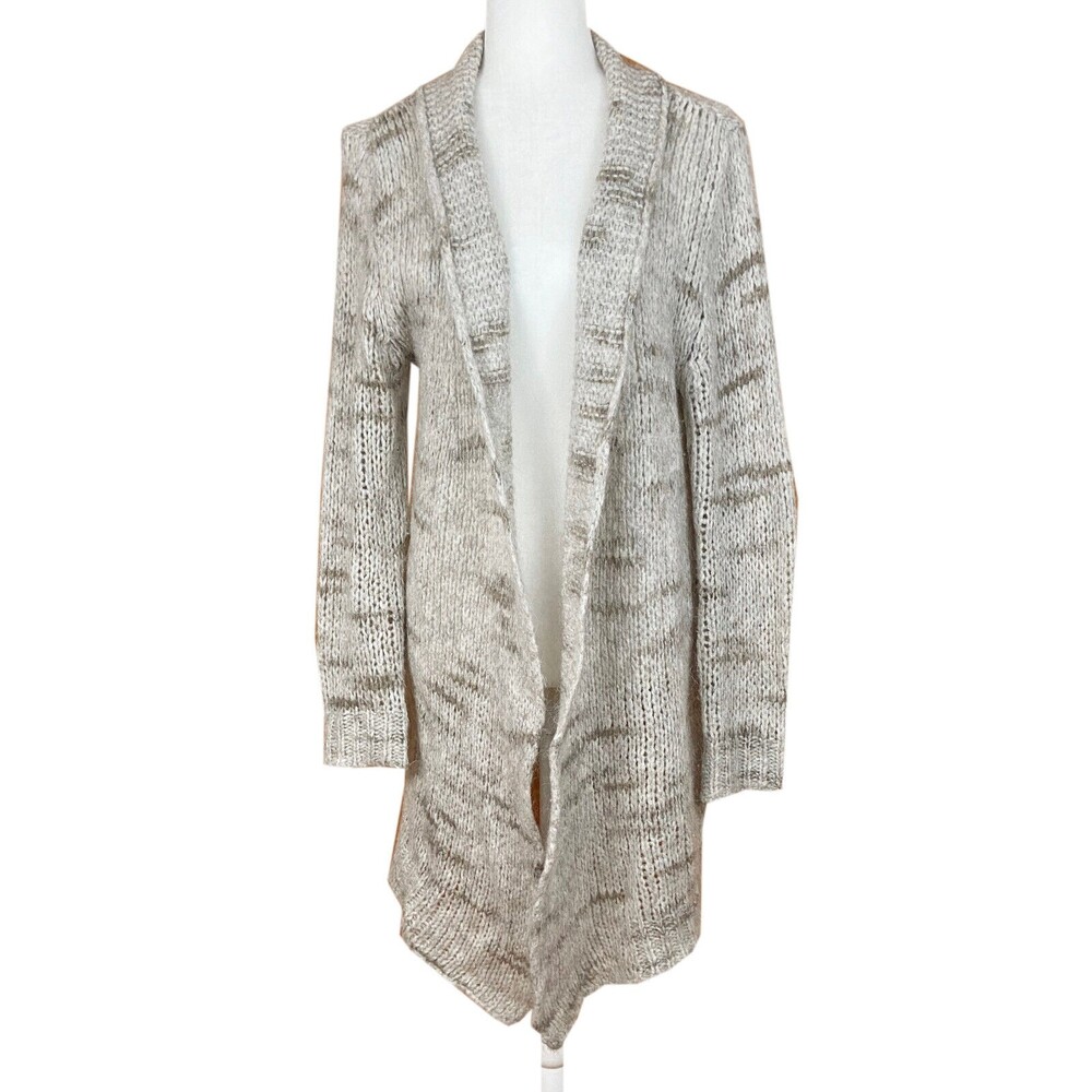 Paola Manfredi Open Front Cardigan Size M Taupe Marled Wool Mohair Blend Italy